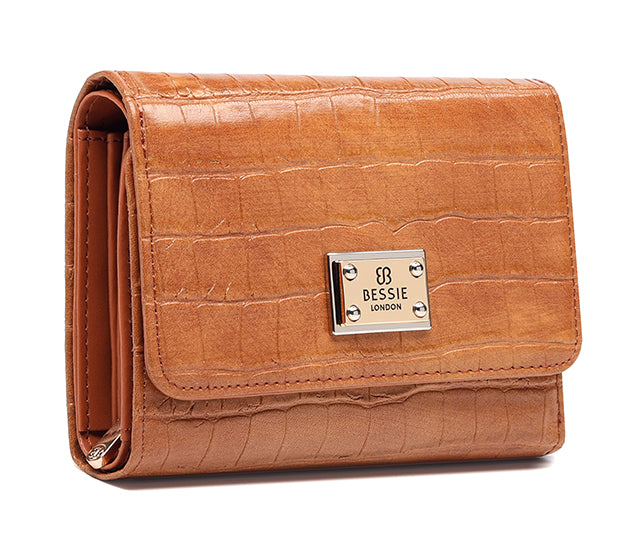 SMALL PATENT CROC PRINT PURSE TAN