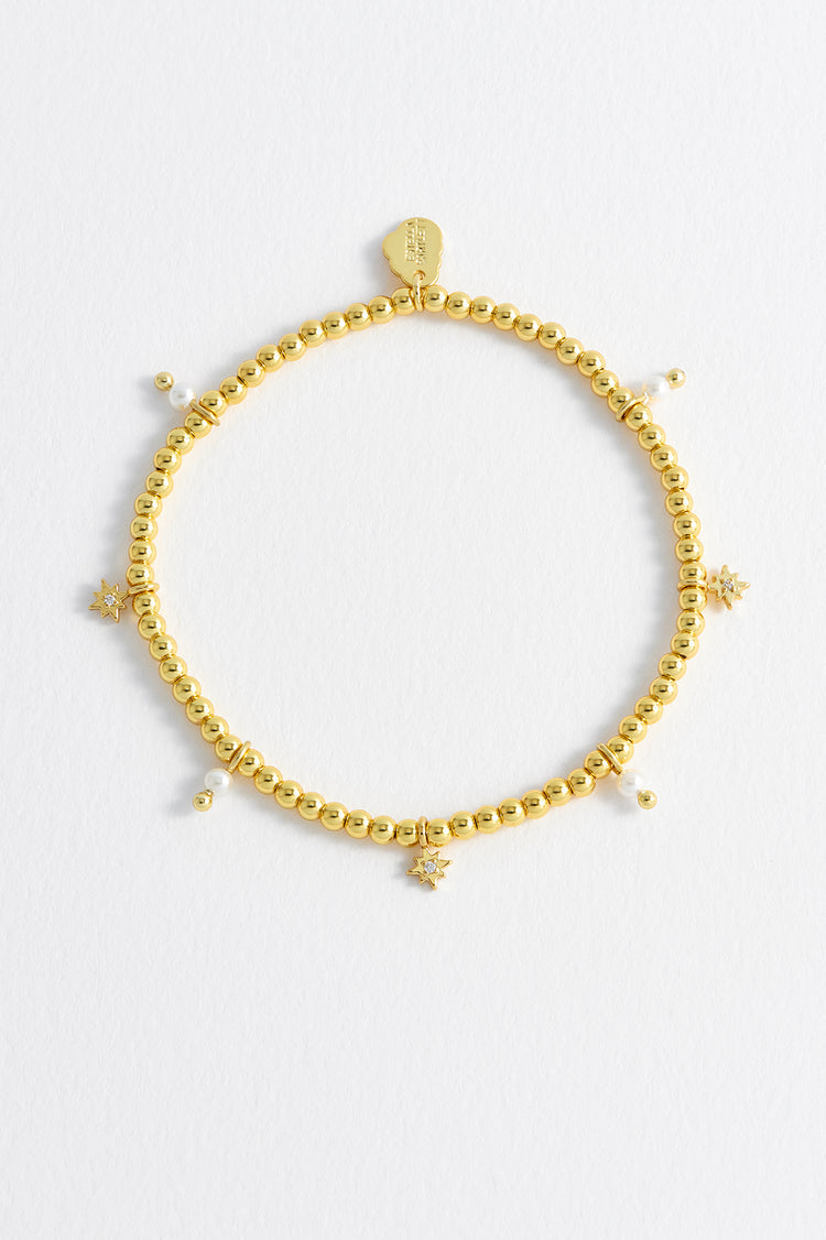 Beaded Star Pearl Gold Bracelet