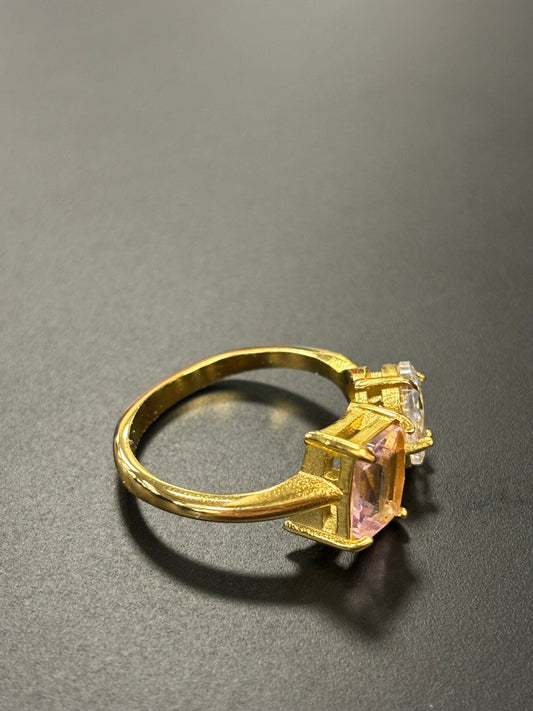 Pink Square and Pear Shaped Stone Ring