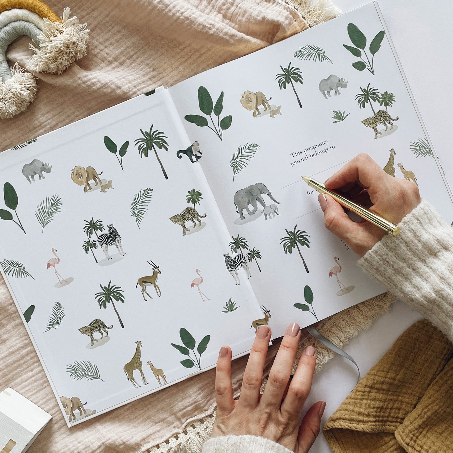 Pregnancy journal jungle and gold foil