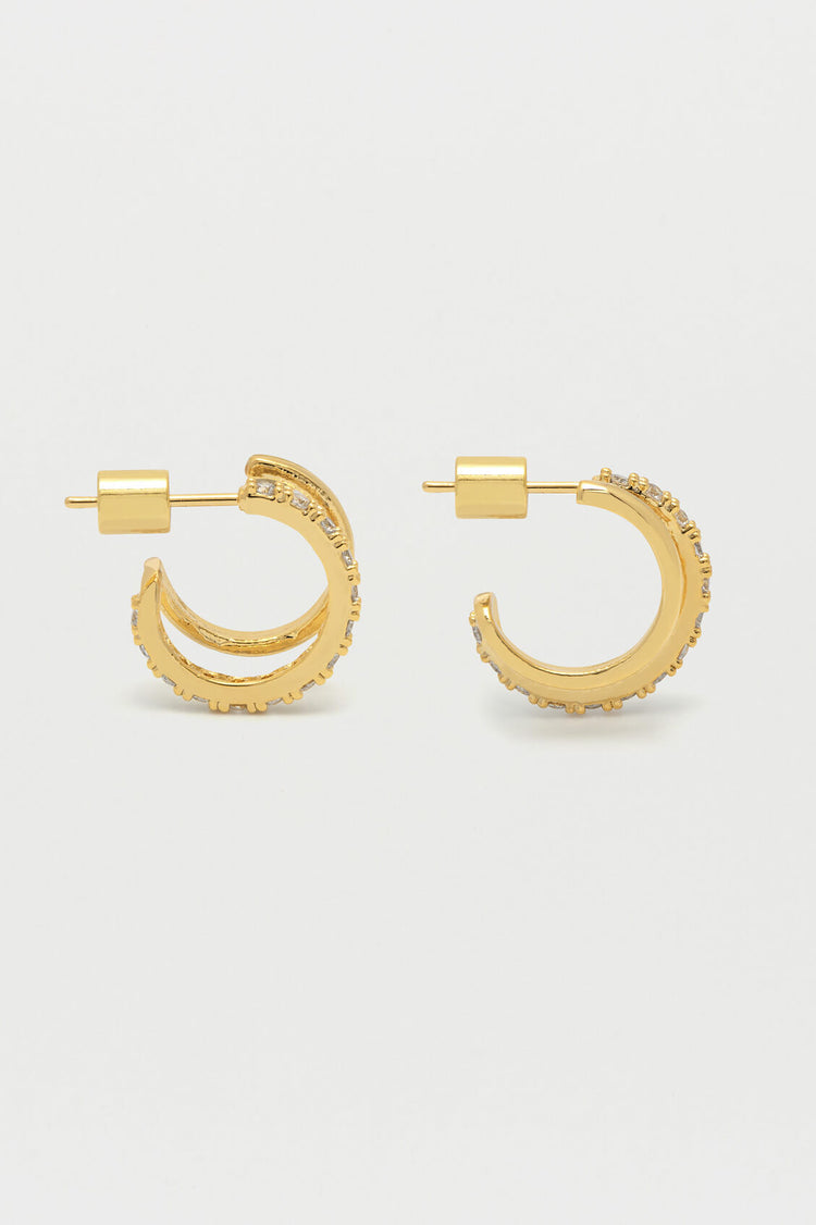 Double Hoop Illusion Pave Earrings Gold Plated