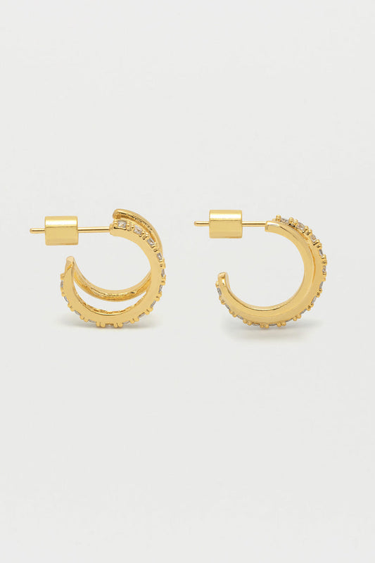 Double Hoop Illusion Pave Earrings Gold Plated (Copy)