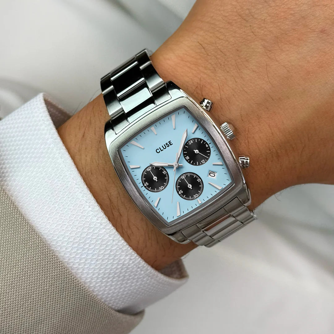 Quartaut Chrono Watch Steel, Blue and Black, Silver Colour