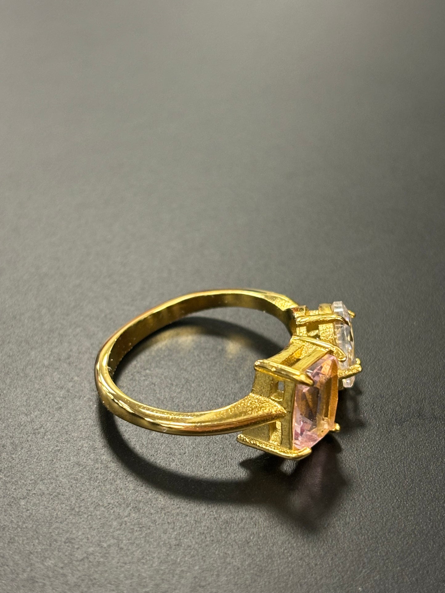 Pink Square and Pear Shaped Stone Ring