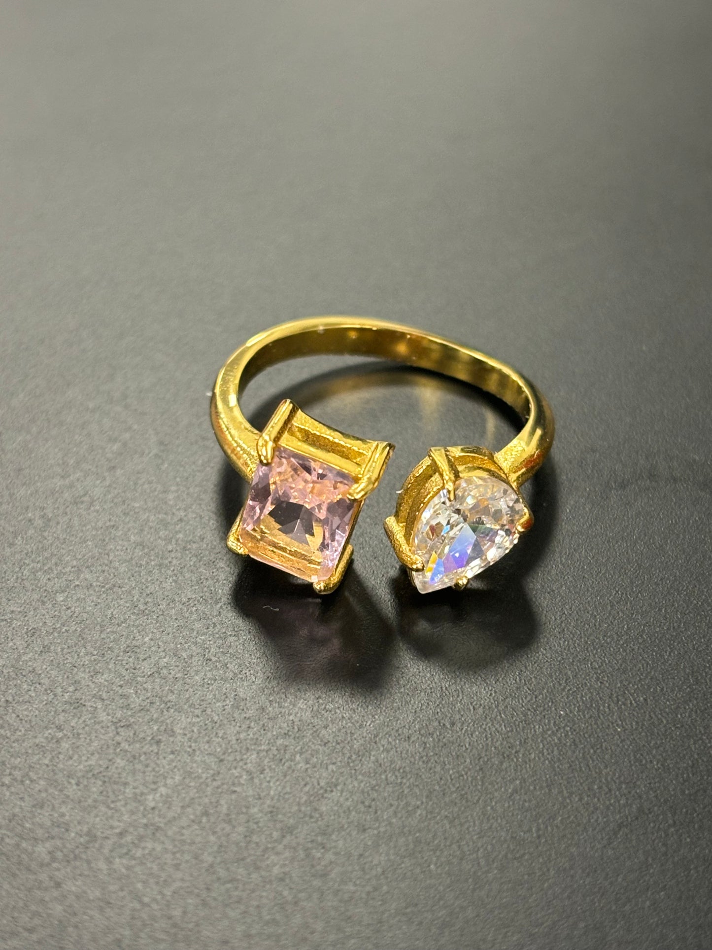 Pink Square and Pear Shaped Stone Ring