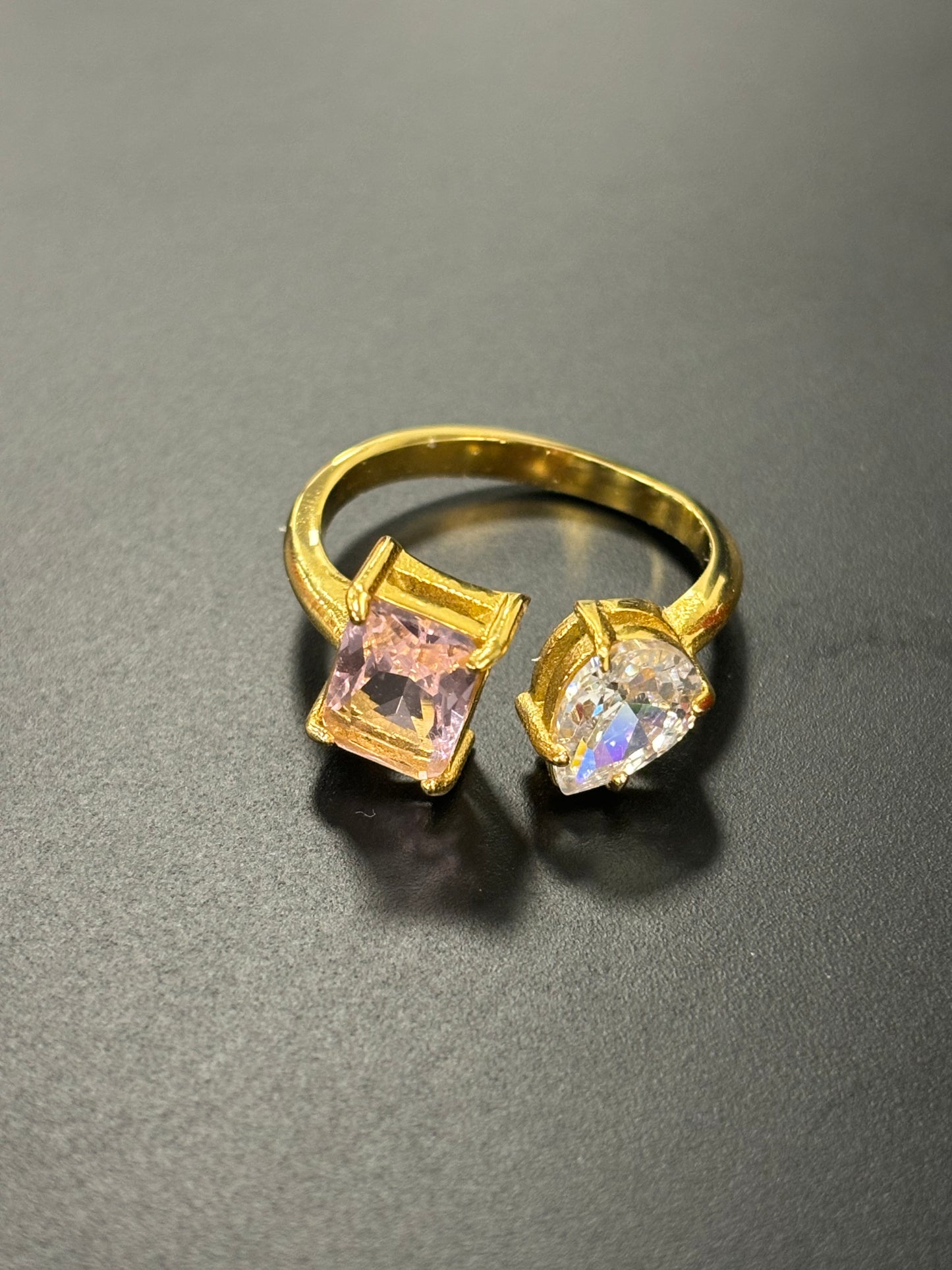 Pink Square and Pear Shaped Stone Ring