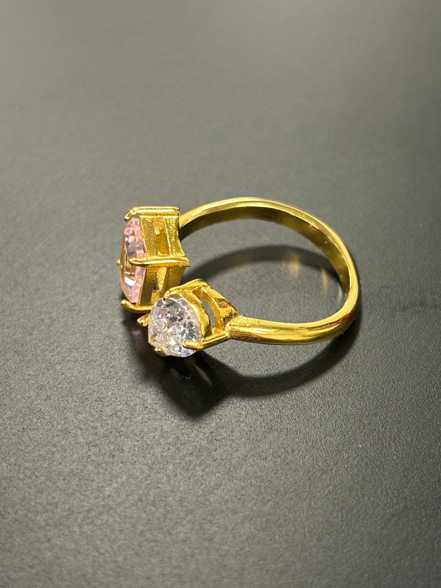 Pink Square and Pear Shaped Stone Ring