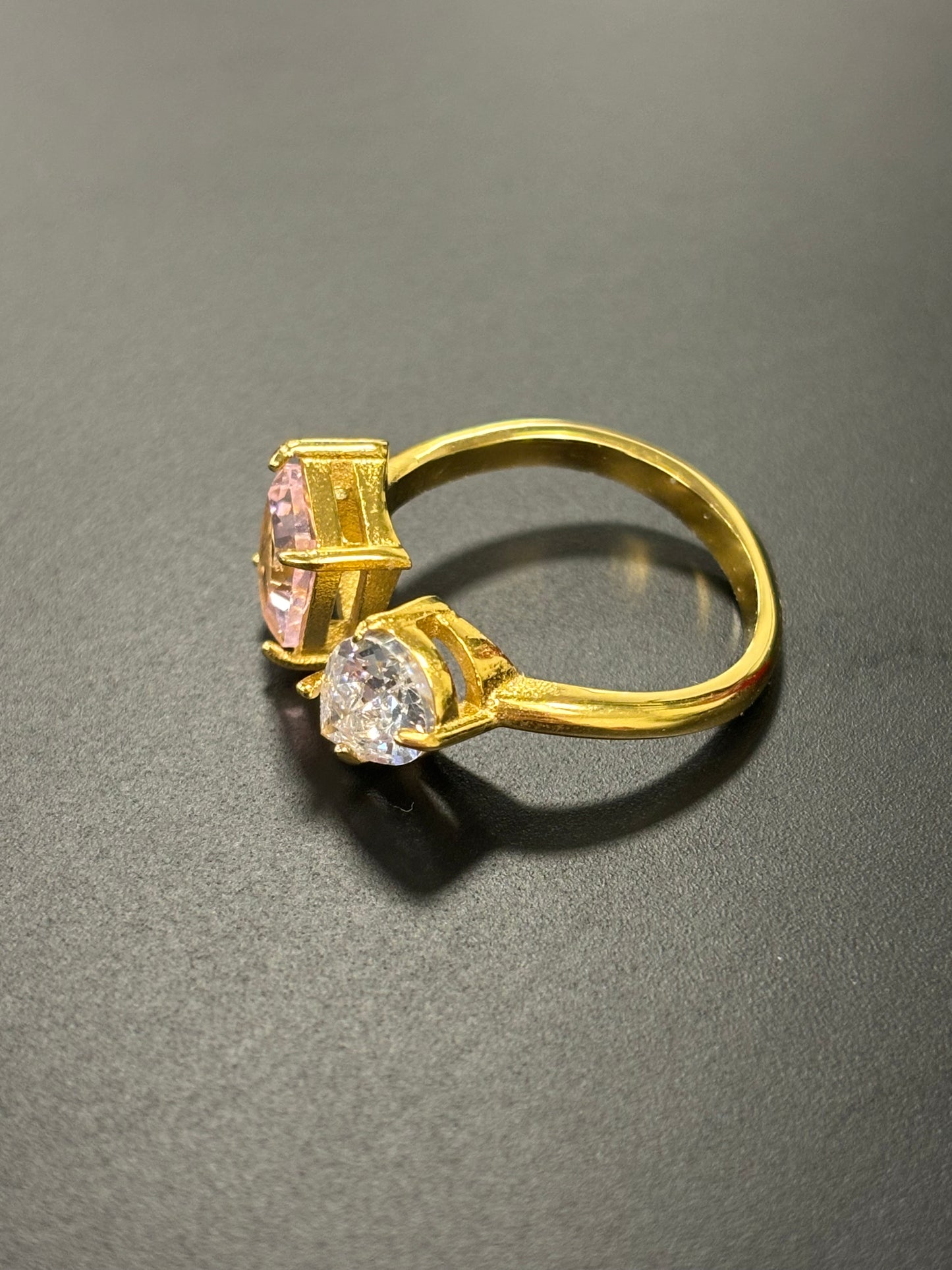 Pink Square and Pear Shaped Stone Ring