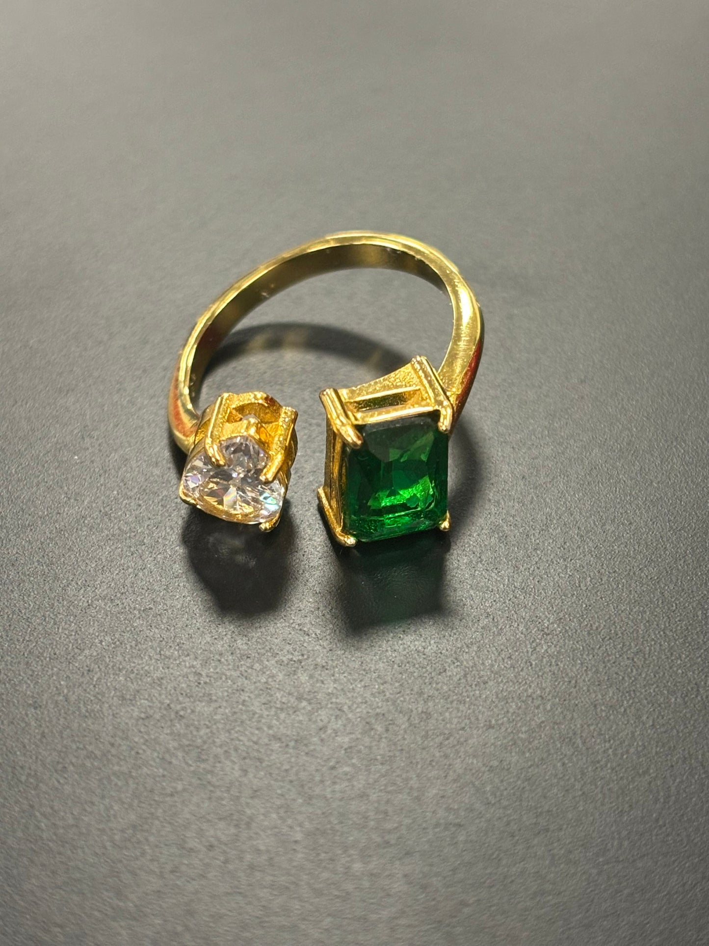 Emerald Green Square and Pear Shaped Stone Ring