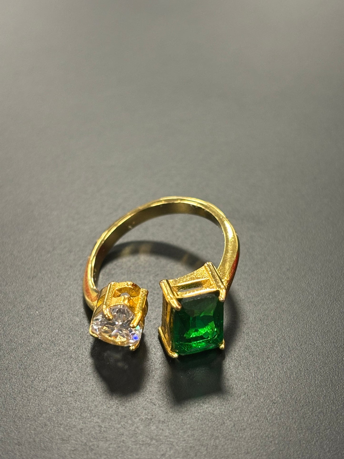 Emerald Green Square and Pear Shaped Stone Ring