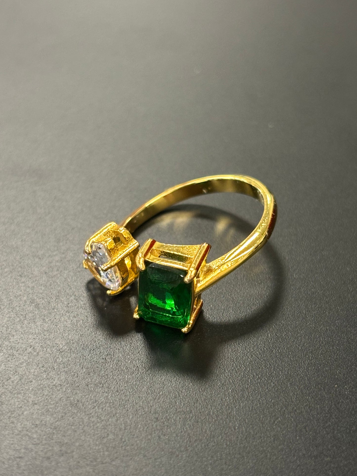 Emerald Green Square and Pear Shaped Stone Ring