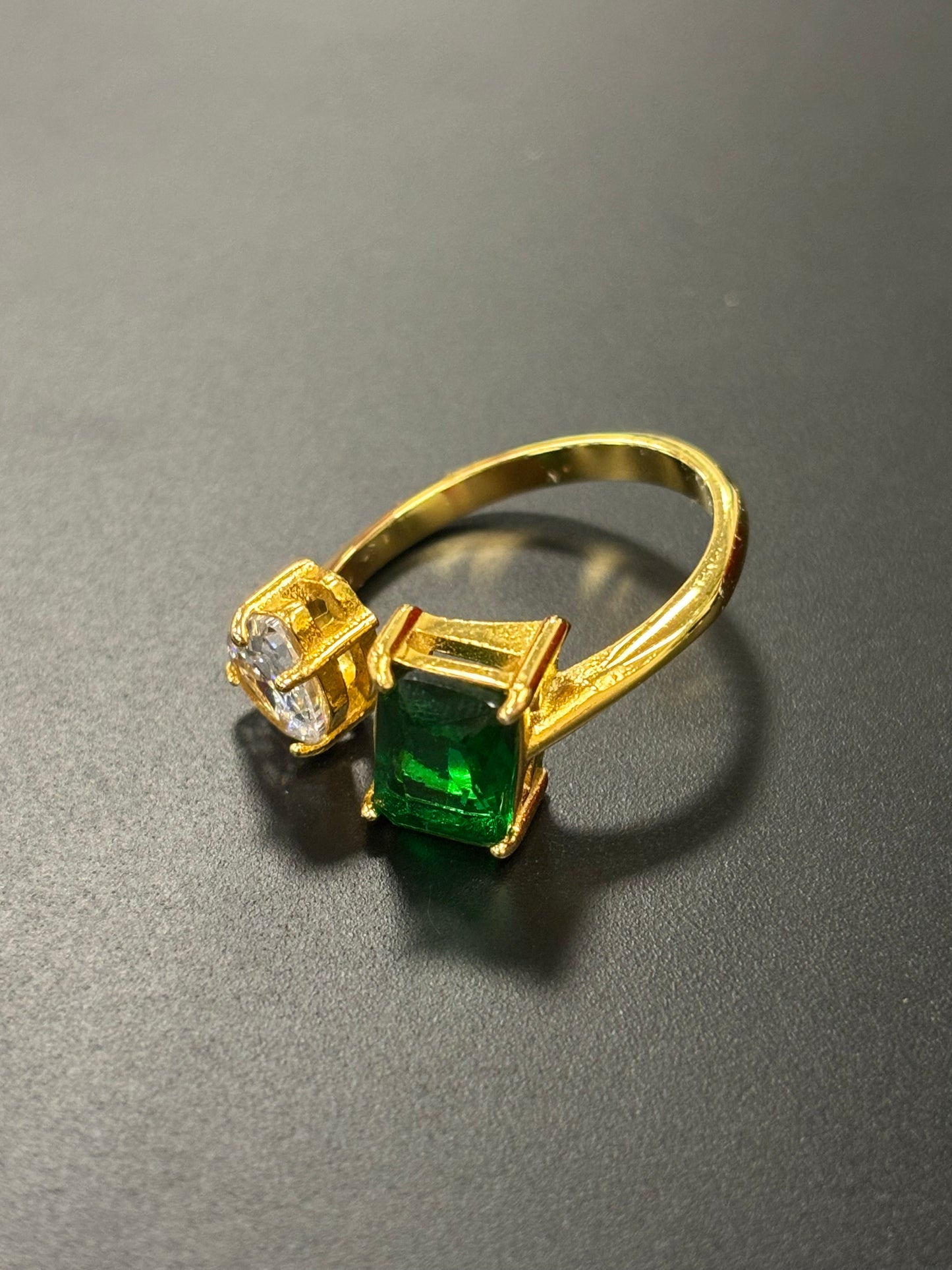 Emerald Green Square and Pear Shaped Stone Ring